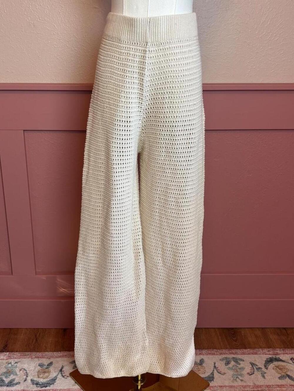 coastal crochet knit wide leg pants  sincerely jules cream sz large cotton beach